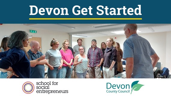 School for social entrepreneurs people in a meeting and social entrepreneurs and Devon county council logo's 