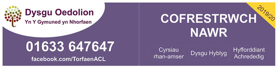 Torfaen Adult Community Learning Brochure 19/20 Welsh Banner