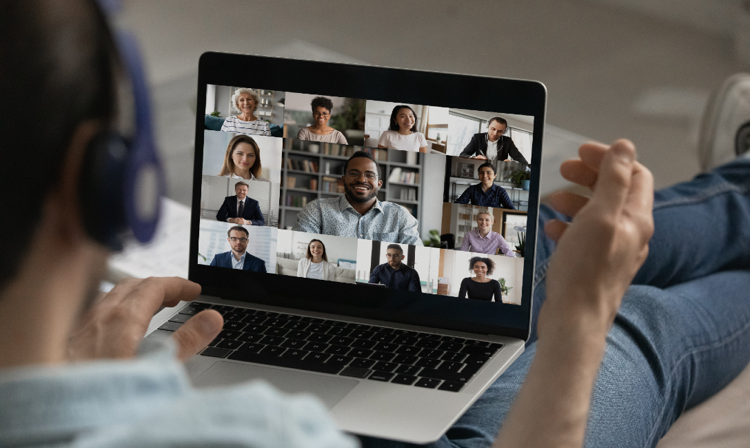 Person in a Zoom meeting on their laptop