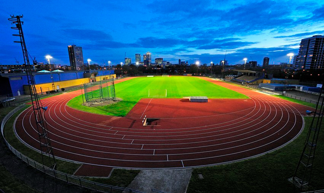 Mile End Stadium at dusk