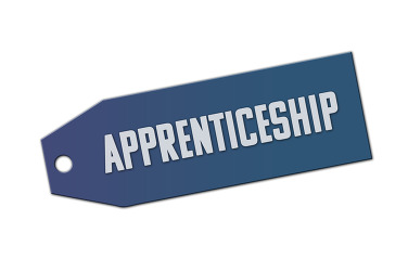 Apprenticeship symbol. A blue tag with word Apprenticeship. Isolated on white background.