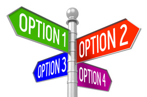 3D illustration/ 3D rendering - colorful signpost - "option 1", "option 2", "option 3", "option 4"