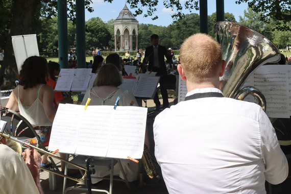 Brass band playing on Victoria Park Bandstand