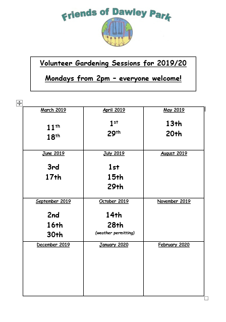 Picture of Friends of Dawley Park poster with dates of events