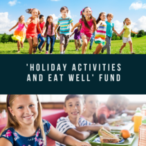 Holiday activities and Eat Well Fund - images of children playing and having lunch 