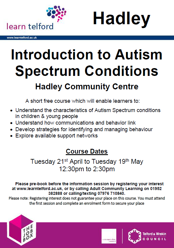picture of poster promoting a community course in autism