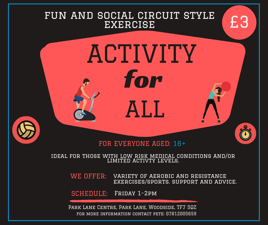 Social circuit exercise at Park Lane Centre poster - information below