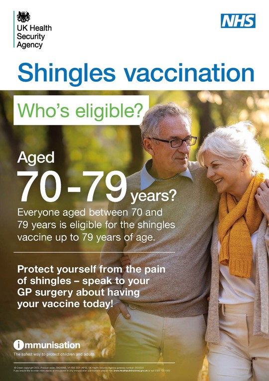 Aged 70 to 79 years? You're eligible for your shingles vaccination