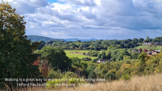 A photo of the view over the countryside surrounding Dawley on a sunny day in late summer
