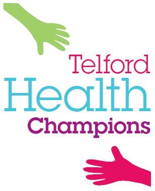 The Health Champions logo, showing hands of many colours held up