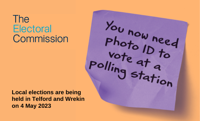 A purple post it note on a yellow background. The post it says: You now need photo ID to vote at a polling station