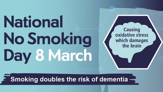 A blue banner with the words: National No Smoking day 8th March
