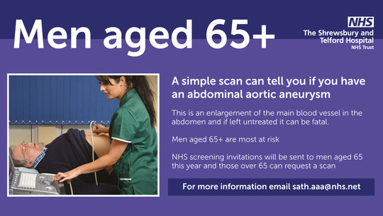 Image shows an older man in everyday clothing  lying on a hospital bed as a nurse performs a scan on his stomach.