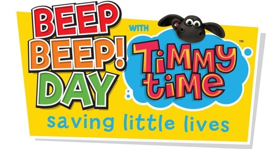 The words "Beep Beep Day with Timmy Time" in a bold, bright font, with Timmy the sheep's head in top right