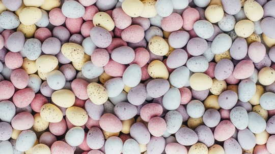 Pink, blue, green and yellow mini eggs