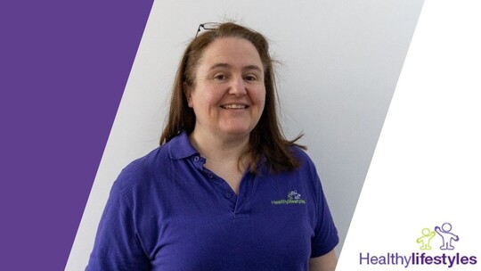 A head and shoulders photo of new Stop Smoking advisor Debbie, with the words Healthy Lifestyle in the bottom right corner 