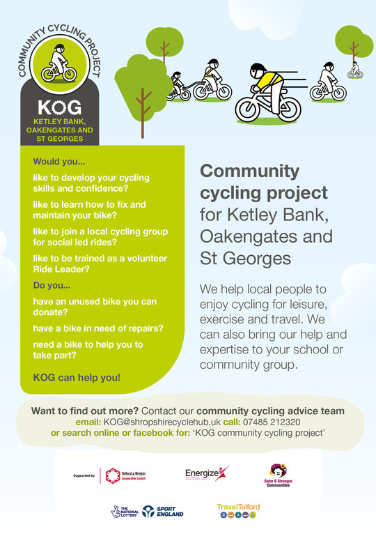 The KOG Community Cycling Project A5 flyer - all text is reproduced below in article