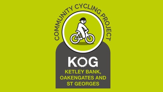 The Ketley Bank, Oakengates and St Georges Community Cycling Project logo - a simple person on a bike inside a circle