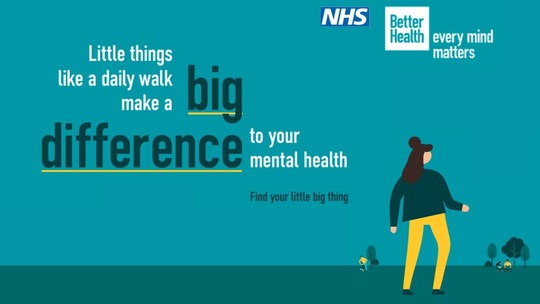 Simple image of a woman walking. Text reads: little things like a daily walk make a big difference to your mental health