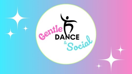 The logo for Gentle Dance and Social is a dancing stick person.