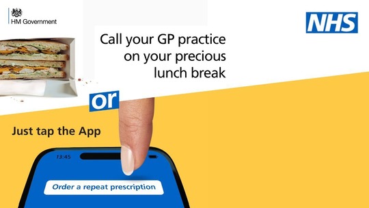 A finger pointing down towards a mobile on which the NHS App is open. Text reproduced in article below.