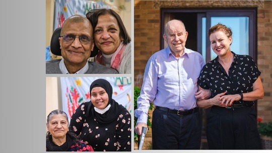 3 photos showing older people with their carers.