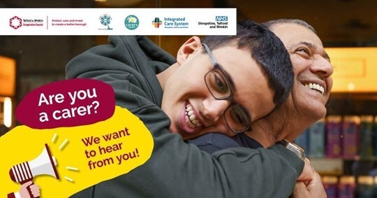 Middle-aged man with a teenage boy. Text reads: Are you a carer? We want to hear from you!
