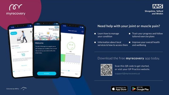 A picture of 3 mobile phones with different screens of the myrecovery app. All text is in article below.