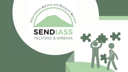 2 stick figures moving jigsaw pieces around. Text reads: Information Advice and Support Service SENDIASS Telford & Wrekin