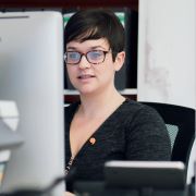Woman looking at a computer screen
