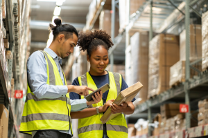Warehouse staff checking products 