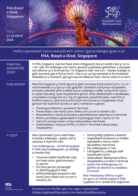 FHA Singapore - Ebrill 2026