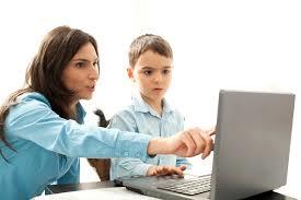 Mum and kid and computer