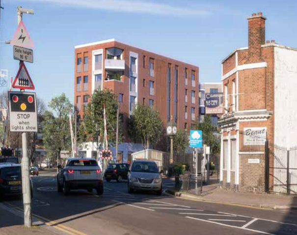 Proposed view from main station junction between Hale End Road and Larkshall Road
