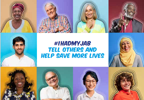 Image featuring ten people with #ihadmyjab in the middle