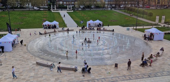 Fellowship Square fountain from above