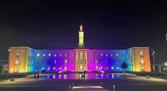 Pride colours light up WF Town Hall at night