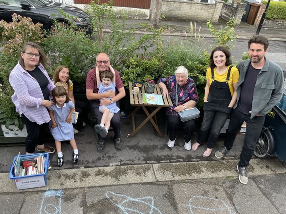 Toby and his neighbours enjoy their parklet 