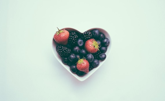 Fruit arranged in a heart-shaped bowl