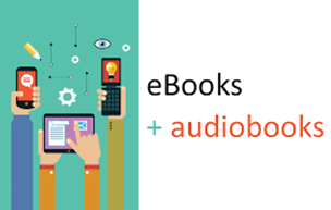 hands holding phones with pictures to indicate ebooks and audiobooks