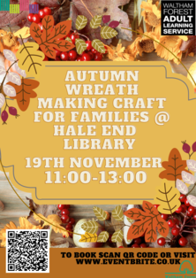 Poster for autumn wreath making at Hale End
