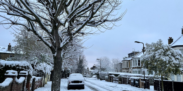 A street in Leytonstone covered in snow