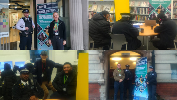 A collage of images of residents and police attending pop up police stations