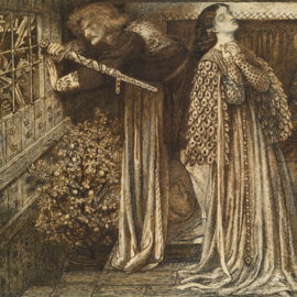 Sir Launcelot in the Queens Chamber, drawing by Rossetti.