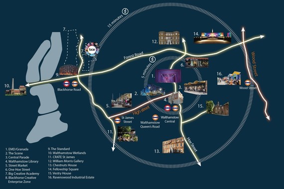 Map of central Walthamstow showing areas that will benefit from Levelling Up funding