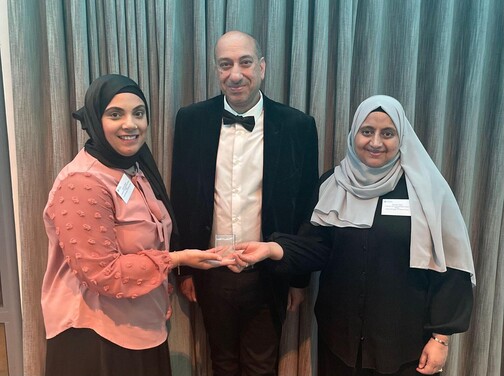 Mariam Patel and Amreen Rashid with their Children's Promise award at the Libraries Connected awards