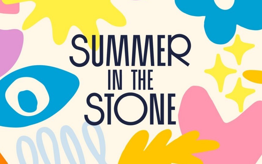 Summer in the Stone logo with brightly coloured patches