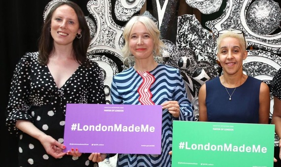 Cllr Doré, Justine Simons and Cllr Ashworth hold ups signs saying #LondonMadeMe