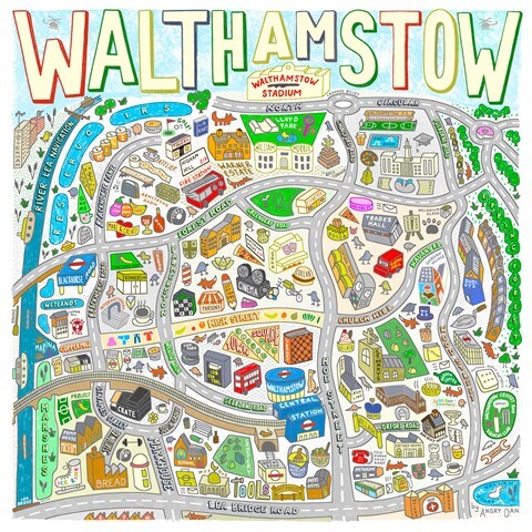 An illustrated map of Walthamstow