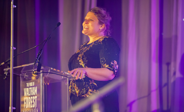 Cllr Grace Williams speaks on stage at last year's Pride of Waltham Forest Awards